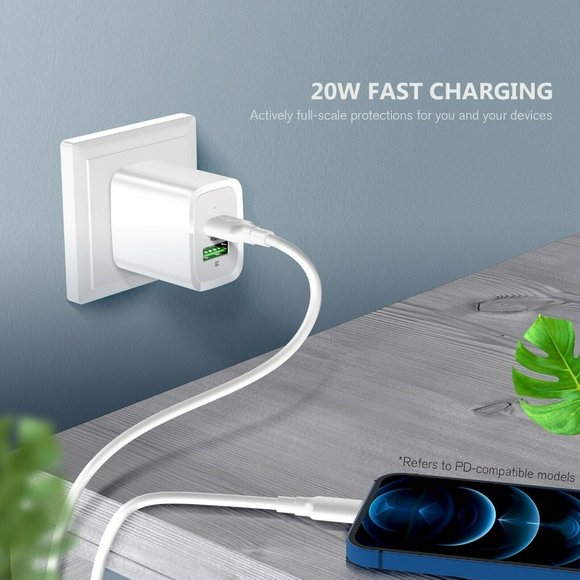 Esoulk White 20W Fast Charger Dual USB C Wall Charger iPhone13/12/X/Galaxy/Note - Picture 4 of 6